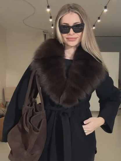 Women Fashion Faux Fur Woolen Coat.